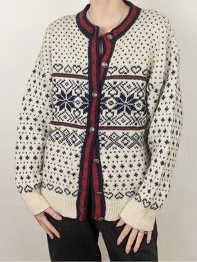 L.L. Bean Nordic Hearts Wool Blend Cardigan Vintage Size XL